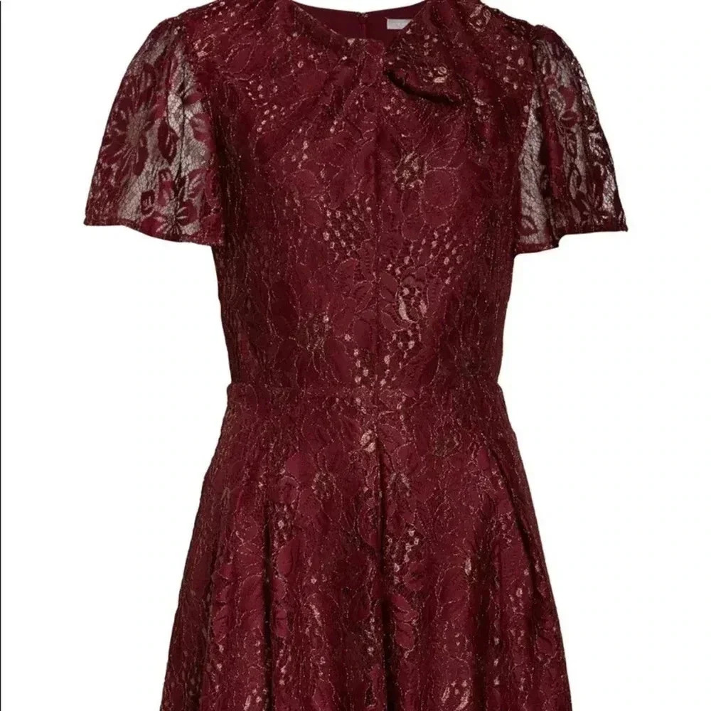 Chelsea28 Metallic Lace Fit Flare Red Dress Gold L — image 4 of 8
